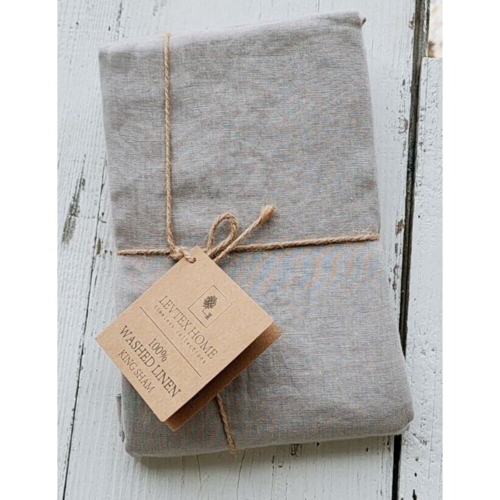 Levtex Washed Linen Lt. Grey King Sham W/ Flange NEW 100% LINEN